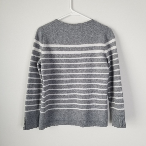 Talbots 100% Cashmere Gray/White Striped Crewneck Sweater Size L - Picture 11 of 11